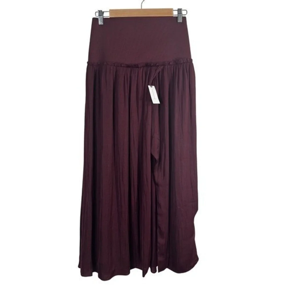 Current Air Anthropologie Wine Burgundy High-Low Layered Maxi Skirt Womens M